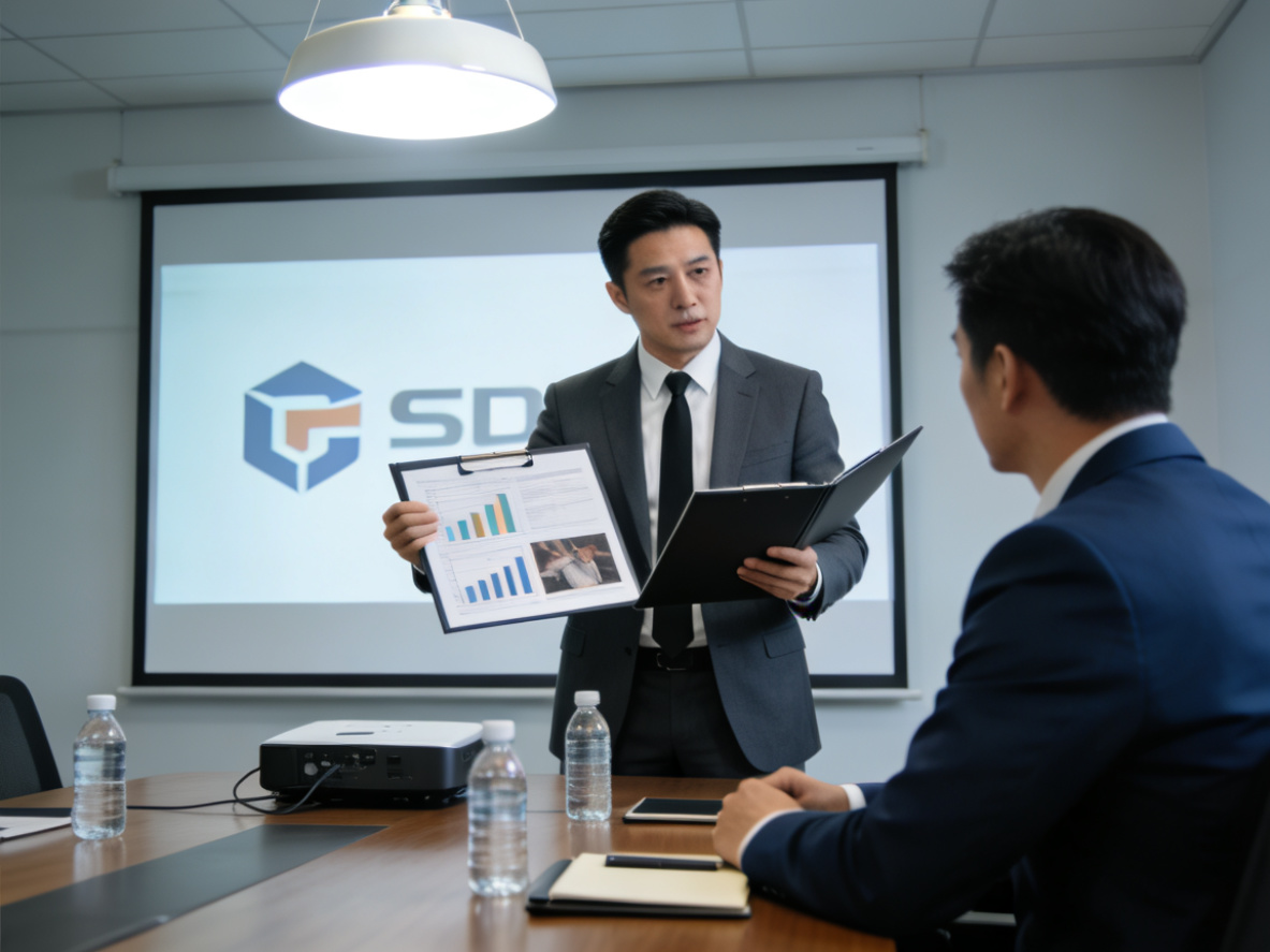 商务调查员向企业客户展示调查结果